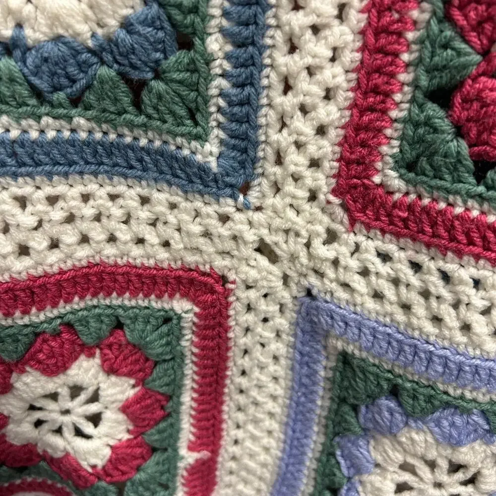 Handmade Crochet Knit Afghan Multicolor Throw‎ 49x72